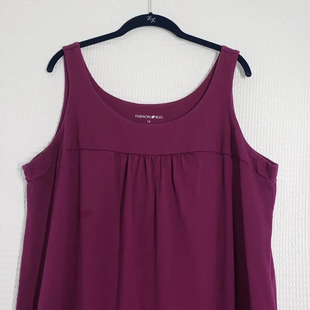 Vintage Fashion Bug Tank Dress Womens 1X Purple Sleeveless Summer Casual Cotton - Picture 13 of 16